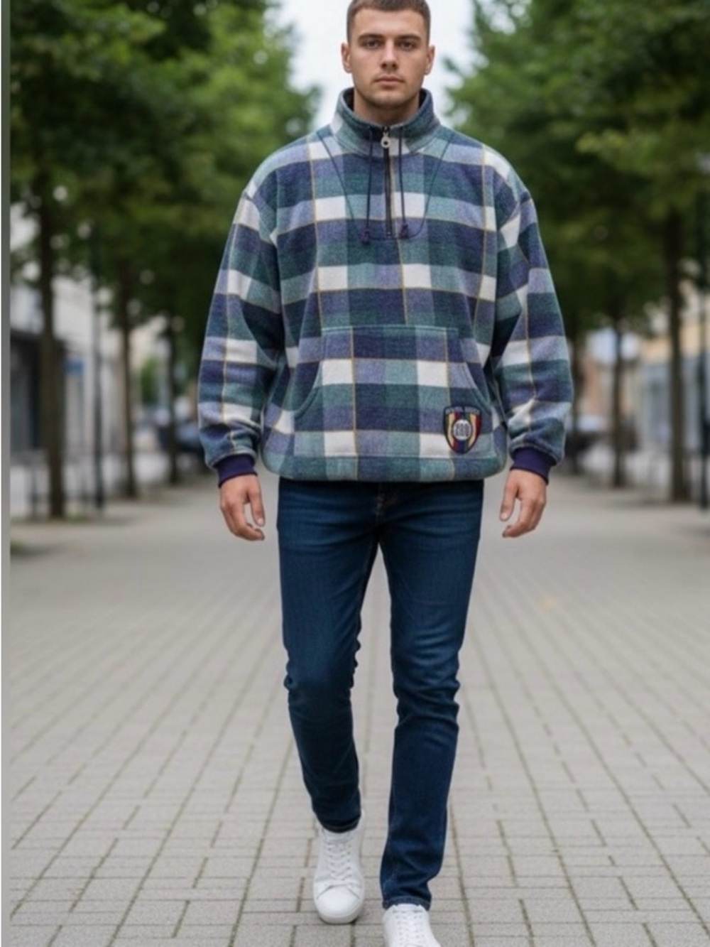 Vintage B.U.M. Equipment Multicolor Plaid Zip Pullover - Size Medium